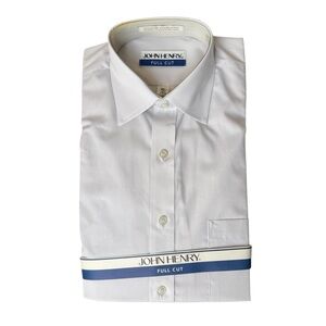 John Henry NEW Full Cut Short Sleeve Button Up Dress Shirt White Men’s Neck 14.5